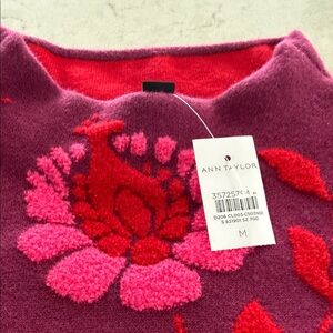 Ann Taylor Fuchsia and Red Floral Sweater